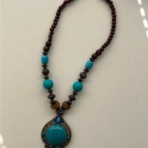 Turquoise and Brown Beaded Necklace